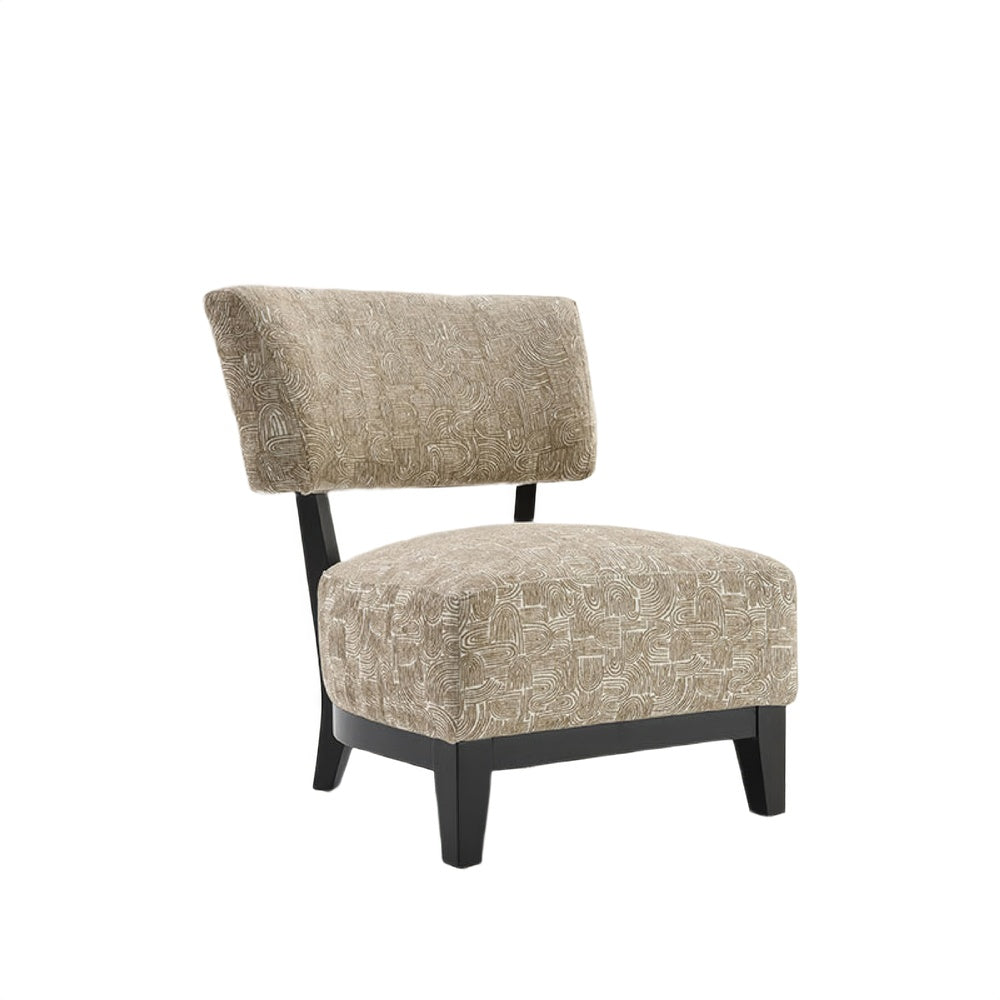 Beth Accent Chair with Angled Back, Black Wood, Beige Abstract Fabric-BM353188