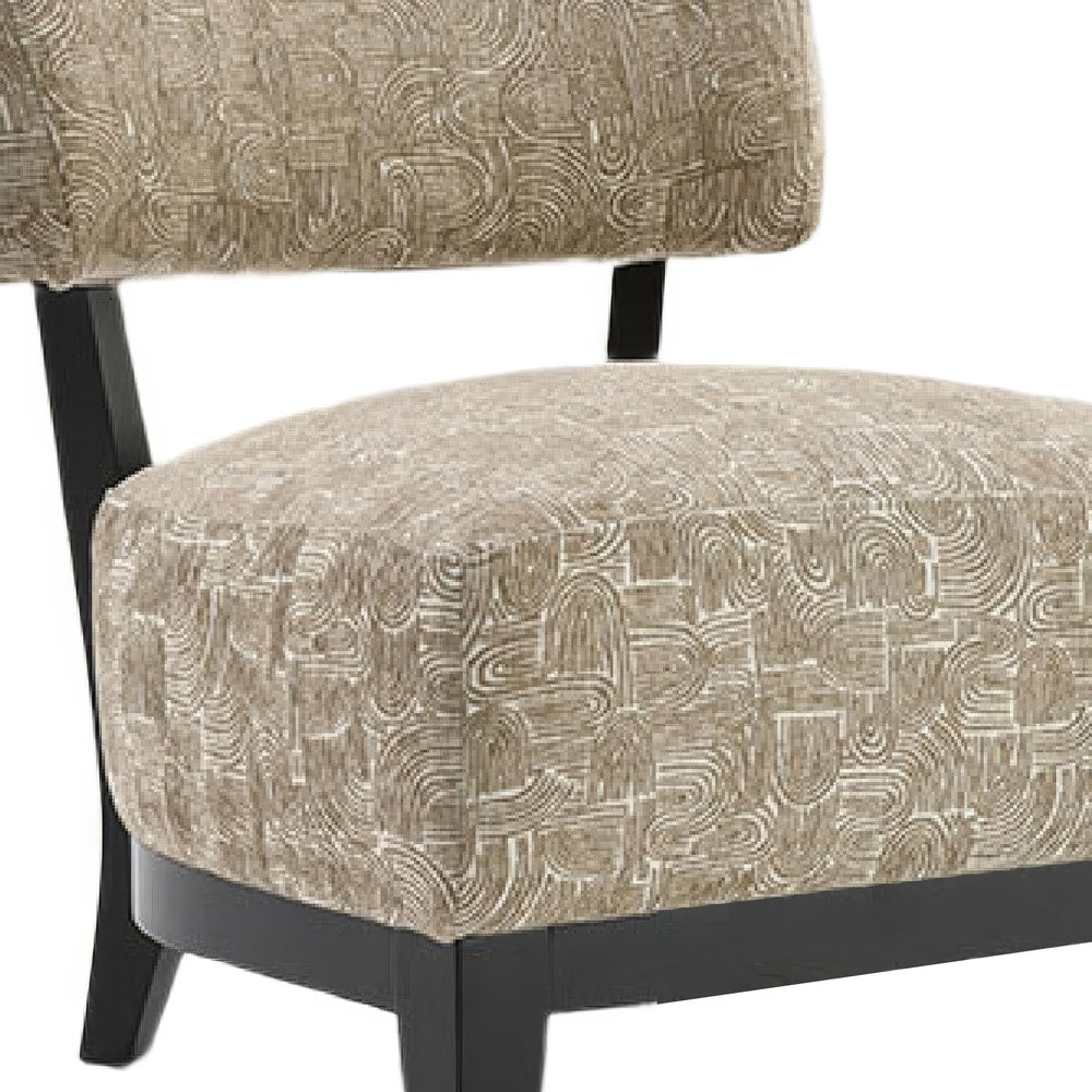 Beth Accent Chair with Angled Back, Black Wood, Beige Abstract Fabric-BM353188