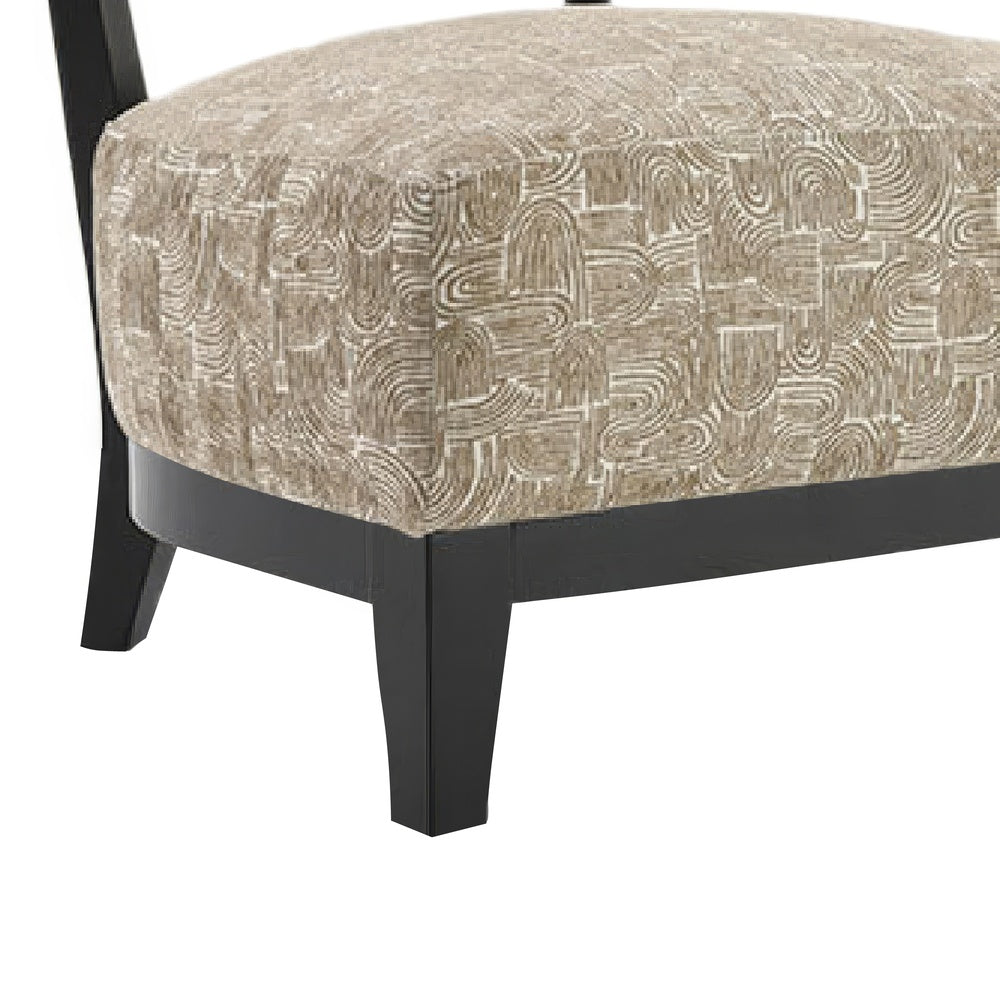 Beth Accent Chair with Angled Back, Black Wood, Beige Abstract Fabric-BM353188