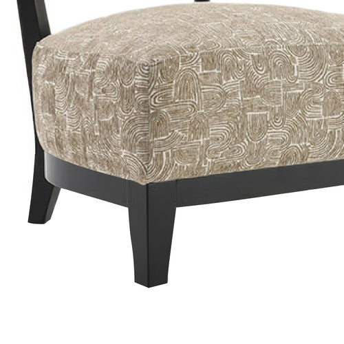 Beth Accent Chair with Angled Back, Black Wood, Beige Abstract Fabric