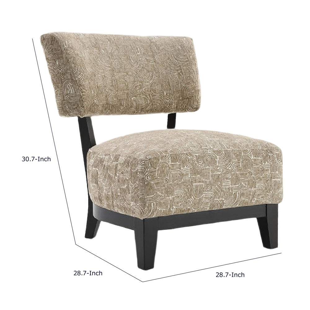 Beth Accent Chair with Angled Back, Black Wood, Beige Abstract Fabric-BM353188