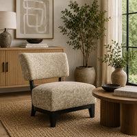 Beth Accent Chair with Angled Back, Black Wood, Beige Abstract Fabric-BM353188