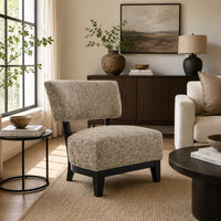 Beth Accent Chair with Angled Back, Black Wood, Beige Abstract Fabric-BM353188