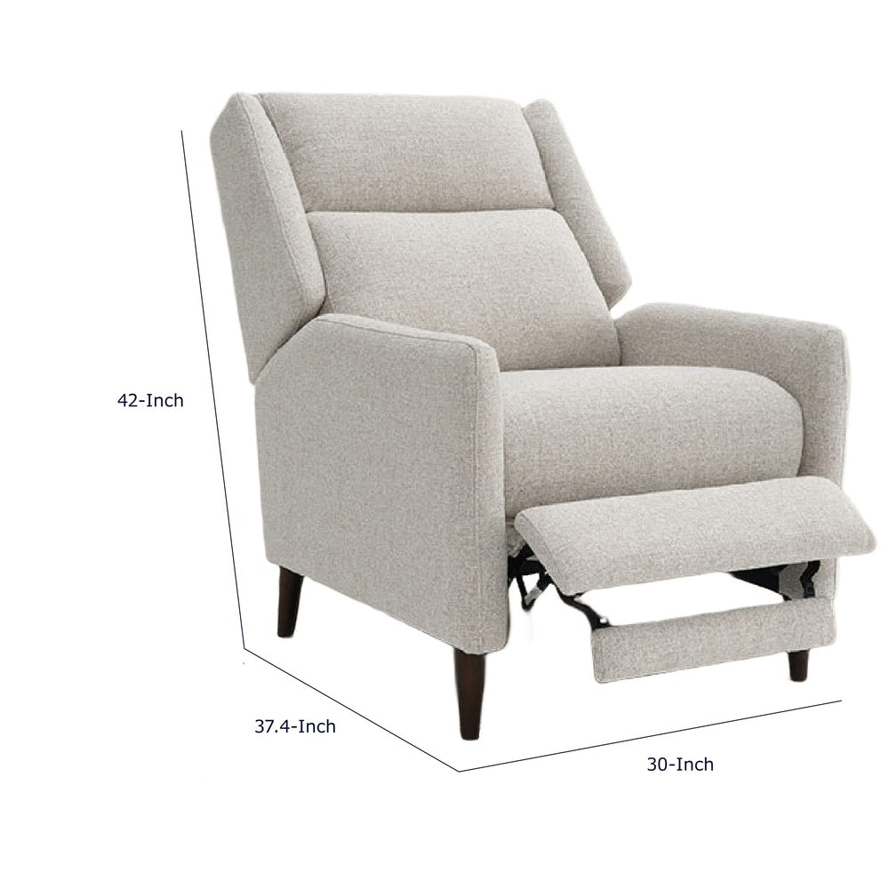 Cien Pushback Recliner Chair with High Back and Tapered Legs, Beige Fabric-BM353193