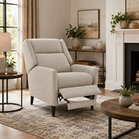 Cien Pushback Recliner Chair with High Back and Tapered Legs, Beige Fabric-BM353193