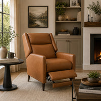 Cien Pushback Recliner Chair, High Back and Tapered Legs, Brown Faux-Leather-BM353194