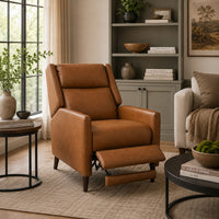 Cien Pushback Recliner Chair, High Back and Tapered Legs, Brown Faux-Leather-BM353194