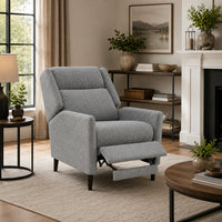 Cien Pushback Recliner Chair with High Back and Tapered Legs, Gray Fabric-BM353195