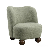 Dave Armless Accent Chair with Wooden Ball Feet, Green Boucle Fabric-BM353196