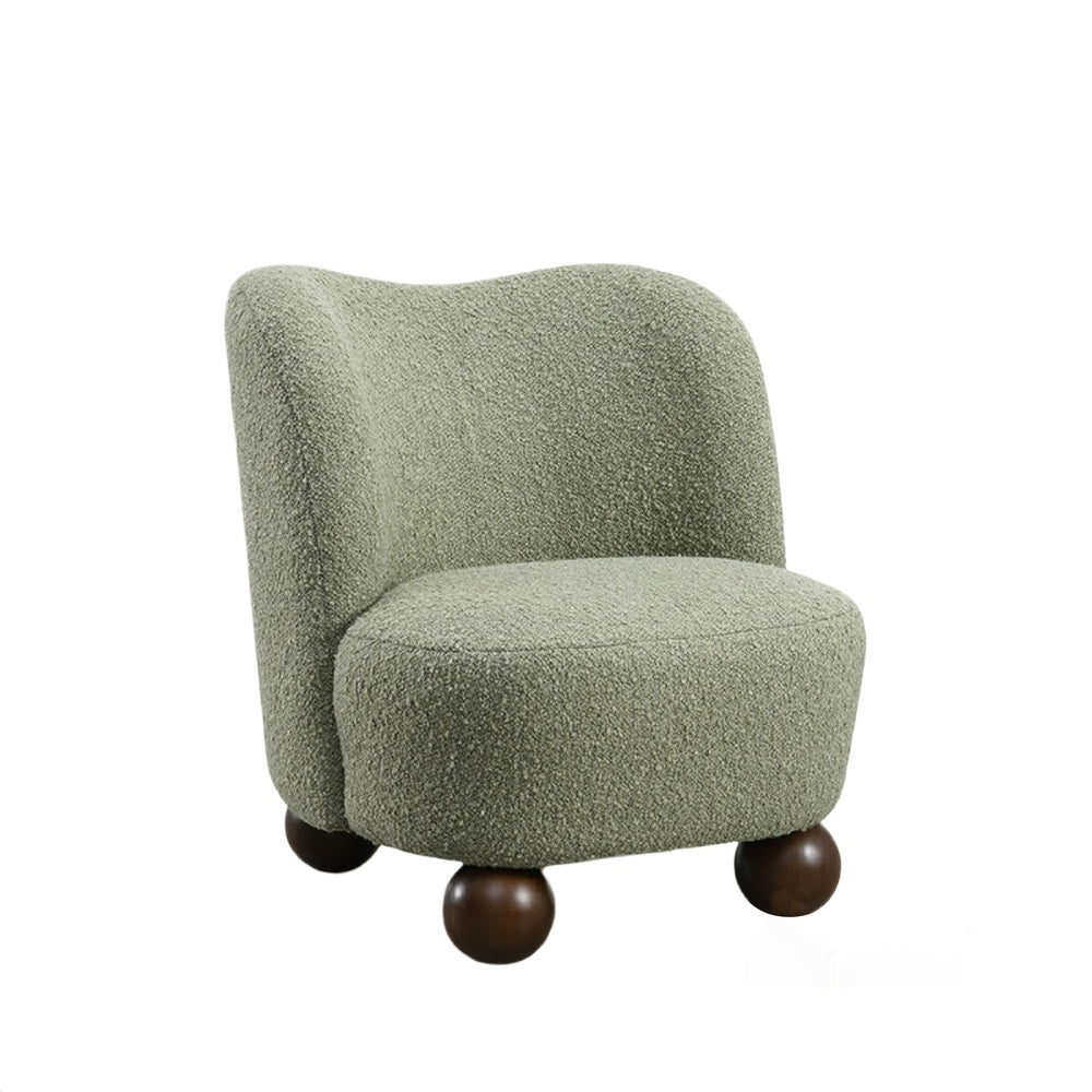 Dave Armless Accent Chair with Wooden Ball Feet, Green Boucle Fabric-BM353196