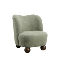 Dave Armless Accent Chair with Wooden Ball Feet, Green Boucle Fabric-BM353196