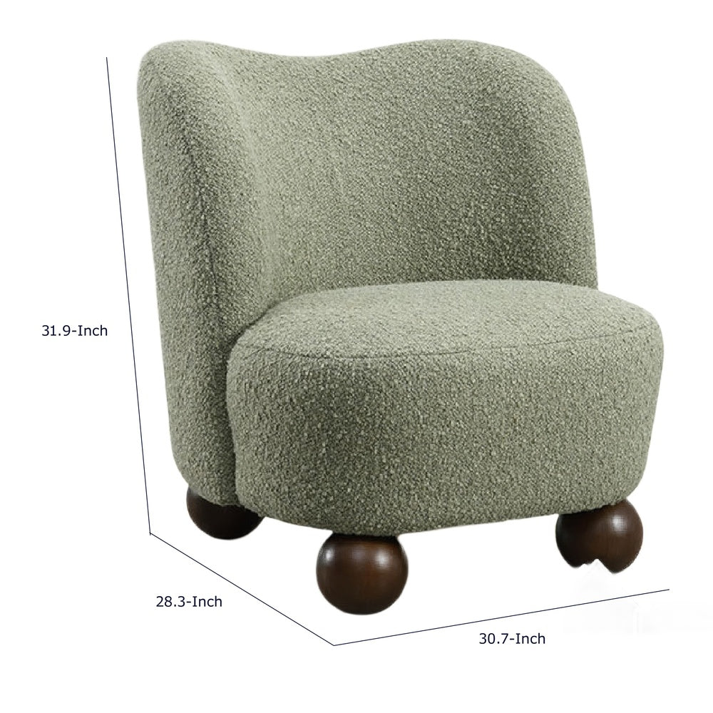 Dave Armless Accent Chair with Wooden Ball Feet, Green Boucle Fabric-BM353196