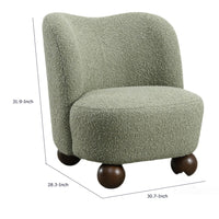 Dave Armless Accent Chair with Wooden Ball Feet, Green Boucle Fabric-BM353196