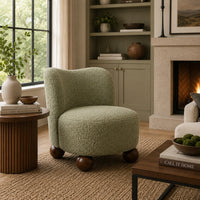 Dave Armless Accent Chair with Wooden Ball Feet, Green Boucle Fabric-BM353196