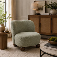 Dave Armless Accent Chair with Wooden Ball Feet, Green Boucle Fabric-BM353196