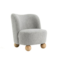 Dave Armless Accent Chair with Wooden Ball Feet, Gray Boucle Fabric-BM353197