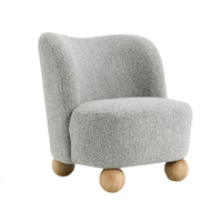 Dave Armless Accent Chair with Wooden Ball Feet, Gray Boucle Fabric-BM353197
