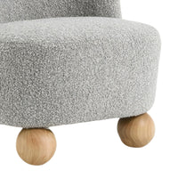 Dave Armless Accent Chair with Wooden Ball Feet, Gray Boucle Fabric-BM353197