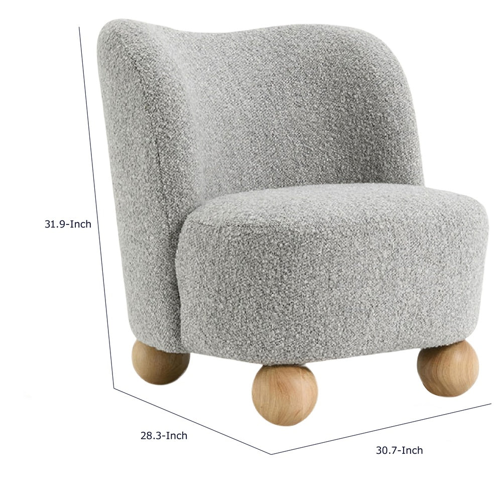 Dave Armless Accent Chair with Wooden Ball Feet, Gray Boucle Fabric-BM353197