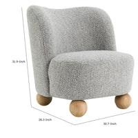 Dave Armless Accent Chair with Wooden Ball Feet, Gray Boucle Fabric-BM353197