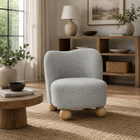 Dave Armless Accent Chair with Wooden Ball Feet, Gray Boucle Fabric-BM353197