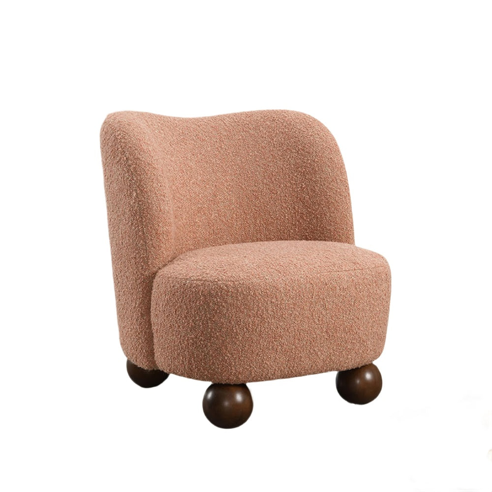 Dave Armless Accent Chair with Wooden Ball Feet, Pink Boucle Fabric-BM353198