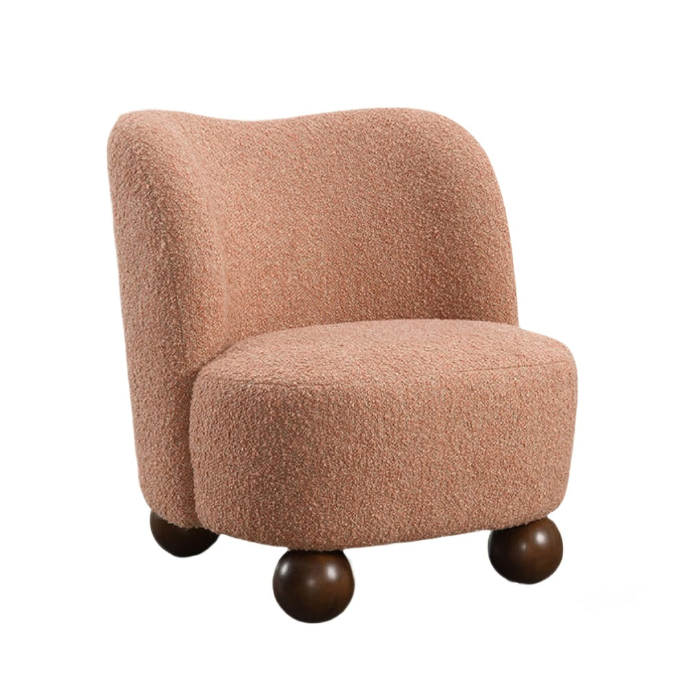 Dave Armless Accent Chair with Wooden Ball Feet, Pink Boucle Fabric-BM353198