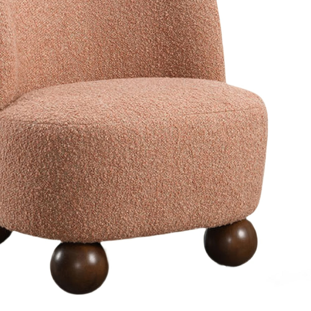 Dave Armless Accent Chair with Wooden Ball Feet, Pink Boucle Fabric-BM353198