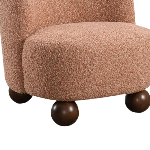 Dave Armless Accent Chair with Wooden Ball Feet, Pink Boucle Fabric