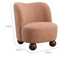 Dave Armless Accent Chair with Wooden Ball Feet, Pink Boucle Fabric-BM353198