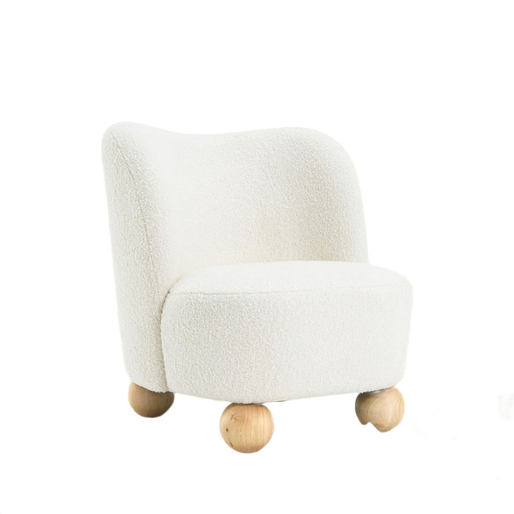 Dave Armless Accent Chair with Wooden Ball Feet, White Boucle Fabric-BM353199
