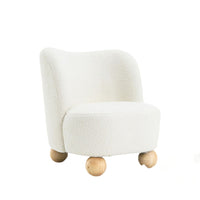 Dave Armless Accent Chair with Wooden Ball Feet, White Boucle Fabric-BM353199