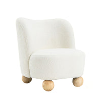 Dave Armless Accent Chair with Wooden Ball Feet, White Boucle Fabric-BM353199