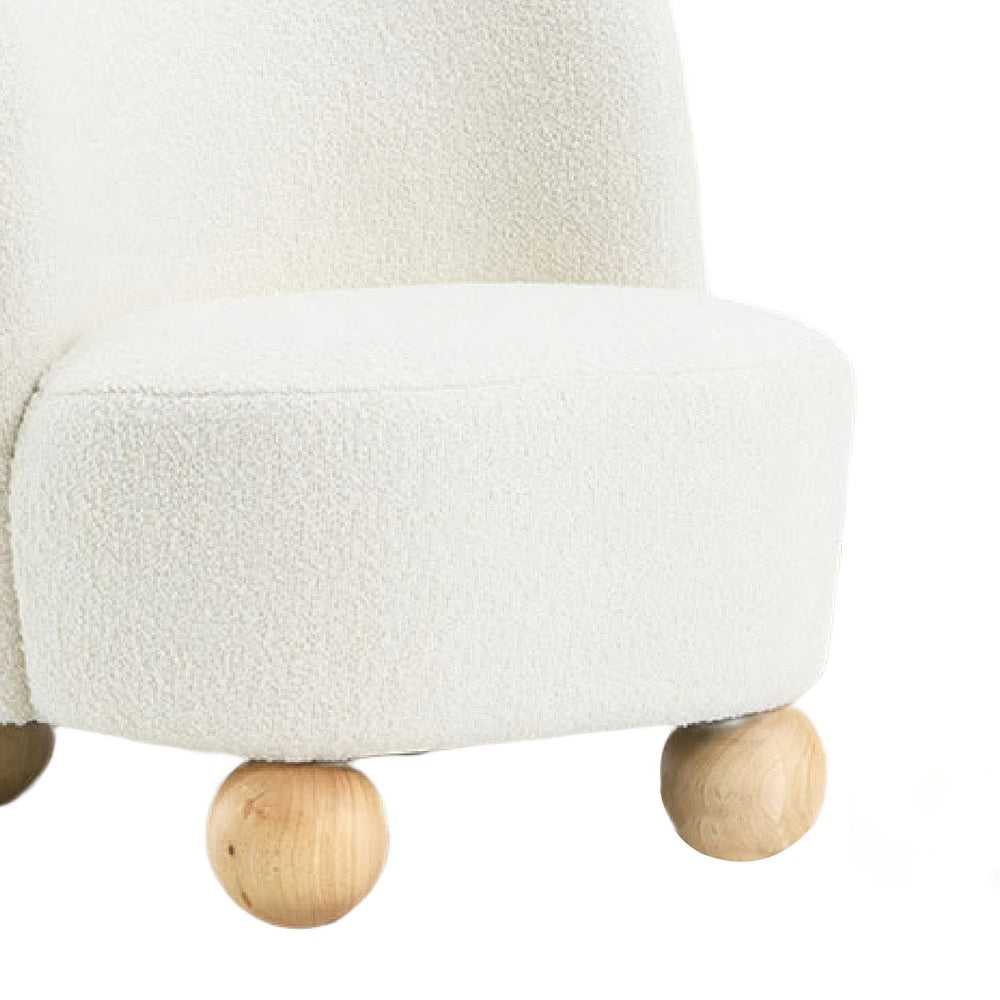 Dave Armless Accent Chair with Wooden Ball Feet, White Boucle Fabric-BM353199