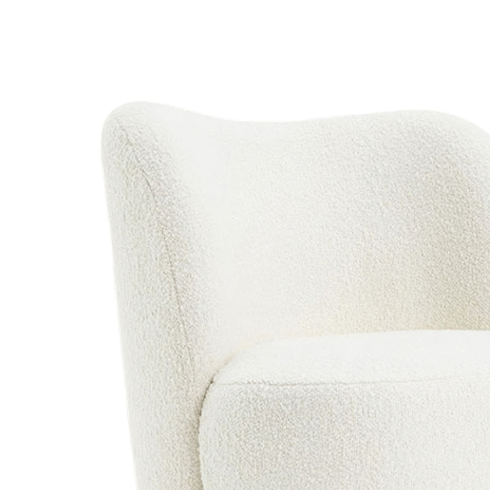 Dave Armless Accent Chair with Wooden Ball Feet, White Boucle Fabric-BM353199