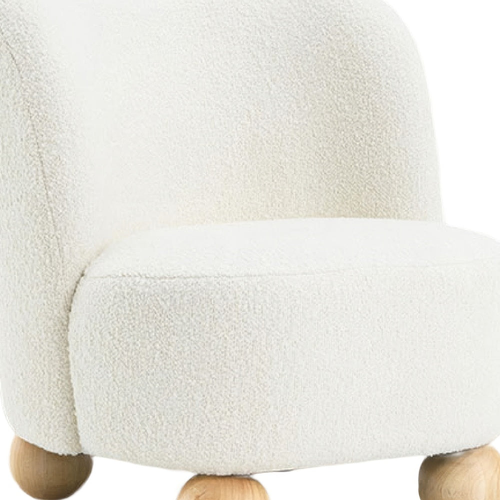 Dave Armless Accent Chair with Wooden Ball Feet, White Boucle Fabric-BM353199