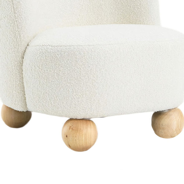 Dave Armless Accent Chair with Wooden Ball Feet, White Boucle Fabric