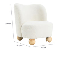 Dave Armless Accent Chair with Wooden Ball Feet, White Boucle Fabric-BM353199