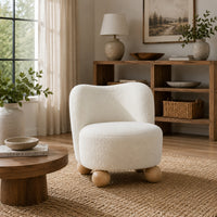 Dave Armless Accent Chair with Wooden Ball Feet, White Boucle Fabric-BM353199