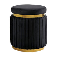 Karie Ottoman Stool, Gold Trim, Vertical Channel Design, Black Fabric-BM353200