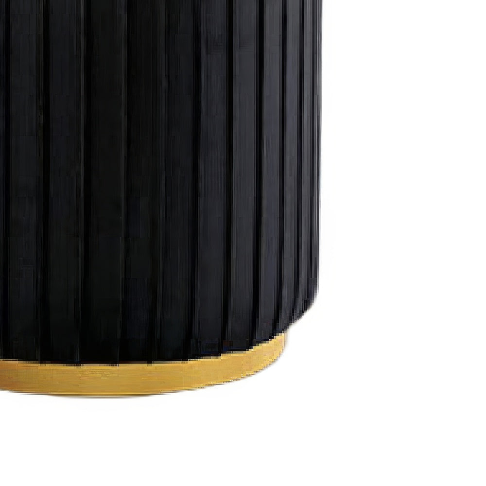 Karie Ottoman Stool, Gold Trim, Vertical Channel Design, Black Fabric-BM353200
