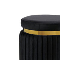 Karie Ottoman Stool, Gold Trim, Vertical Channel Design, Black Fabric-BM353200