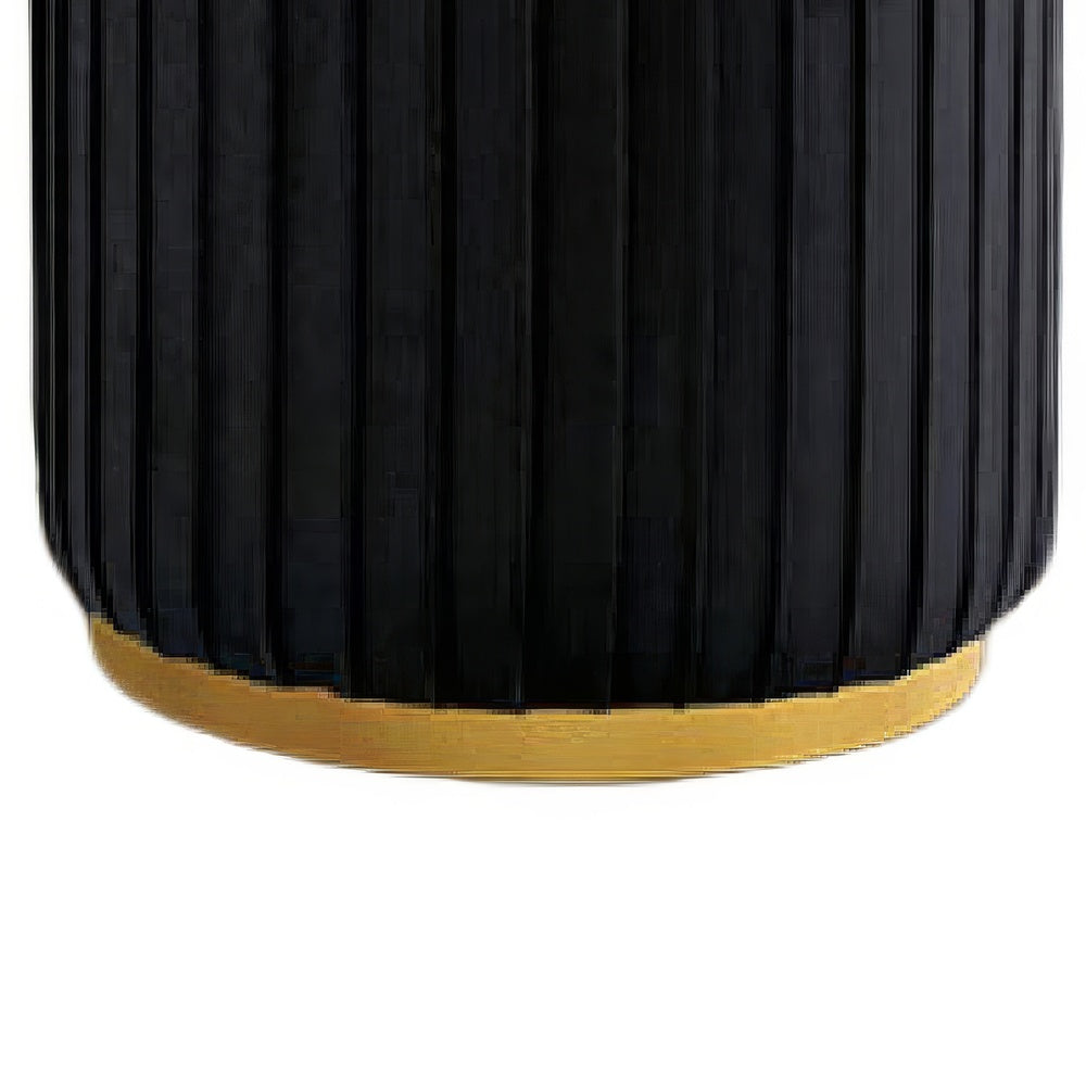 Karie Ottoman Stool, Gold Trim, Vertical Channel Design, Black Fabric-BM353200