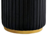 Karie Ottoman Stool, Gold Trim, Vertical Channel Design, Black Fabric-BM353200