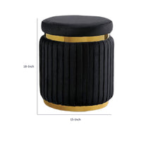 Karie Ottoman Stool, Gold Trim, Vertical Channel Design, Black Fabric-BM353200