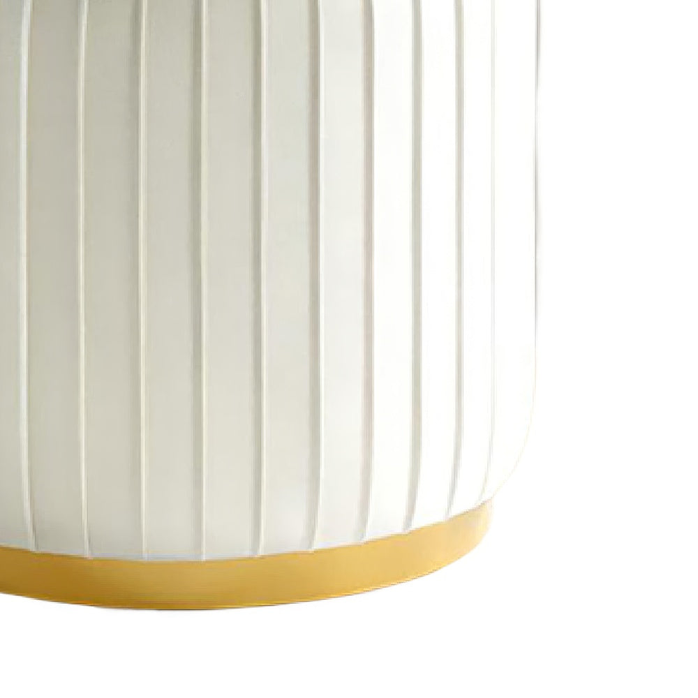 Karie Ottoman Stool, Gold Trim, Vertical Channel Design, White Fabric-BM353201