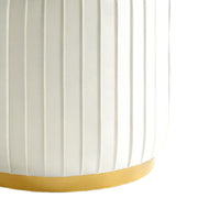 Karie Ottoman Stool, Gold Trim, Vertical Channel Design, White Fabric-BM353201