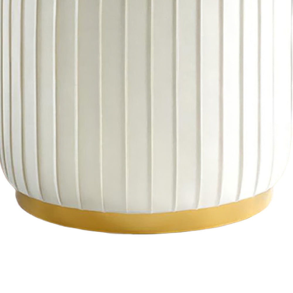 Karie Ottoman Stool, Gold Trim, Vertical Channel Design, White Fabric-BM353201