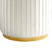 Karie Ottoman Stool, Gold Trim, Vertical Channel Design, White Fabric-BM353201