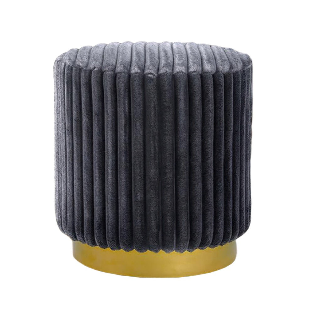 Zelda Ottoman Stool with Gold Steel Plinth Base, Gray Channeled Fabric -BM353202